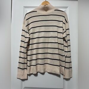H&M Cream and Black Striped Turtleneck Sweater